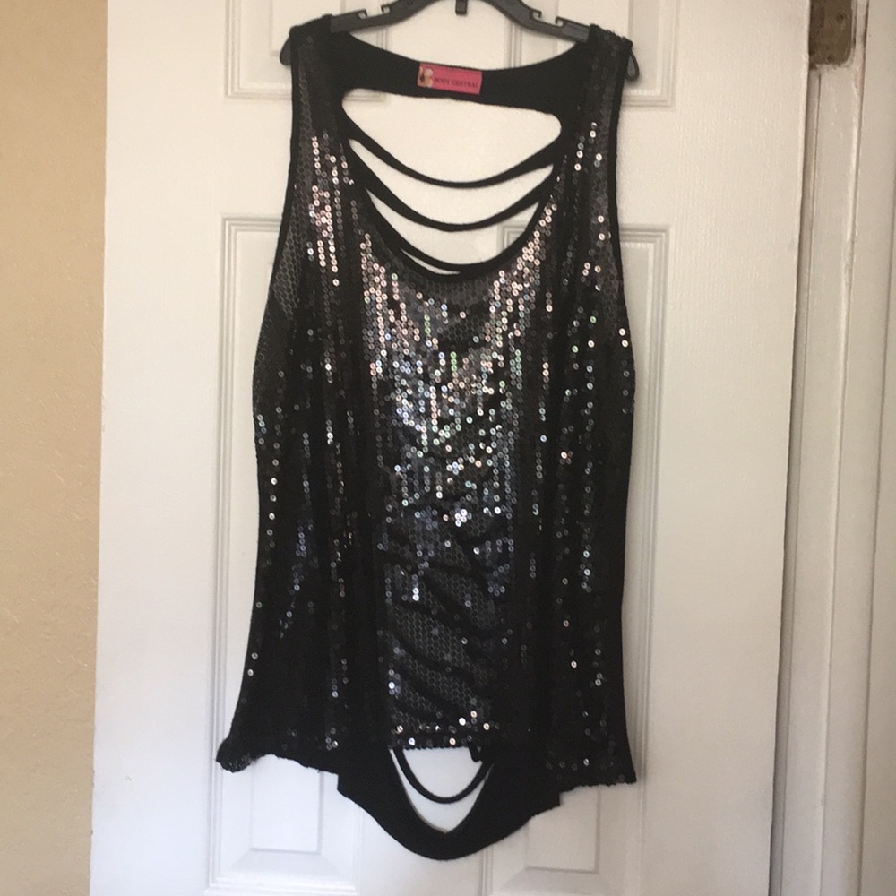 Black Sequence See through Top